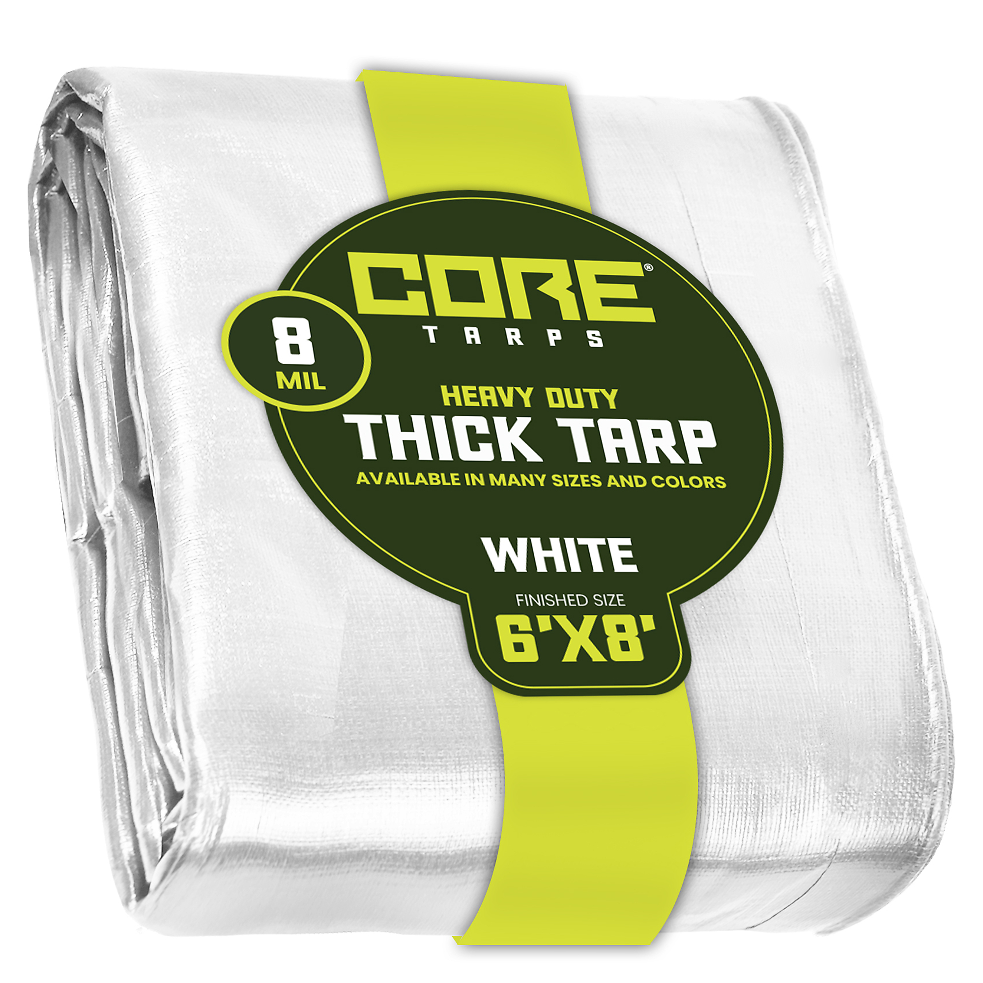 Core Tarps Heavy Duty 8 Mil Tarp Cover — 6ft. x 8ft., Waterproof, UV Resistant, Rip and Tear Proof, White, Model# CT-404-6X8